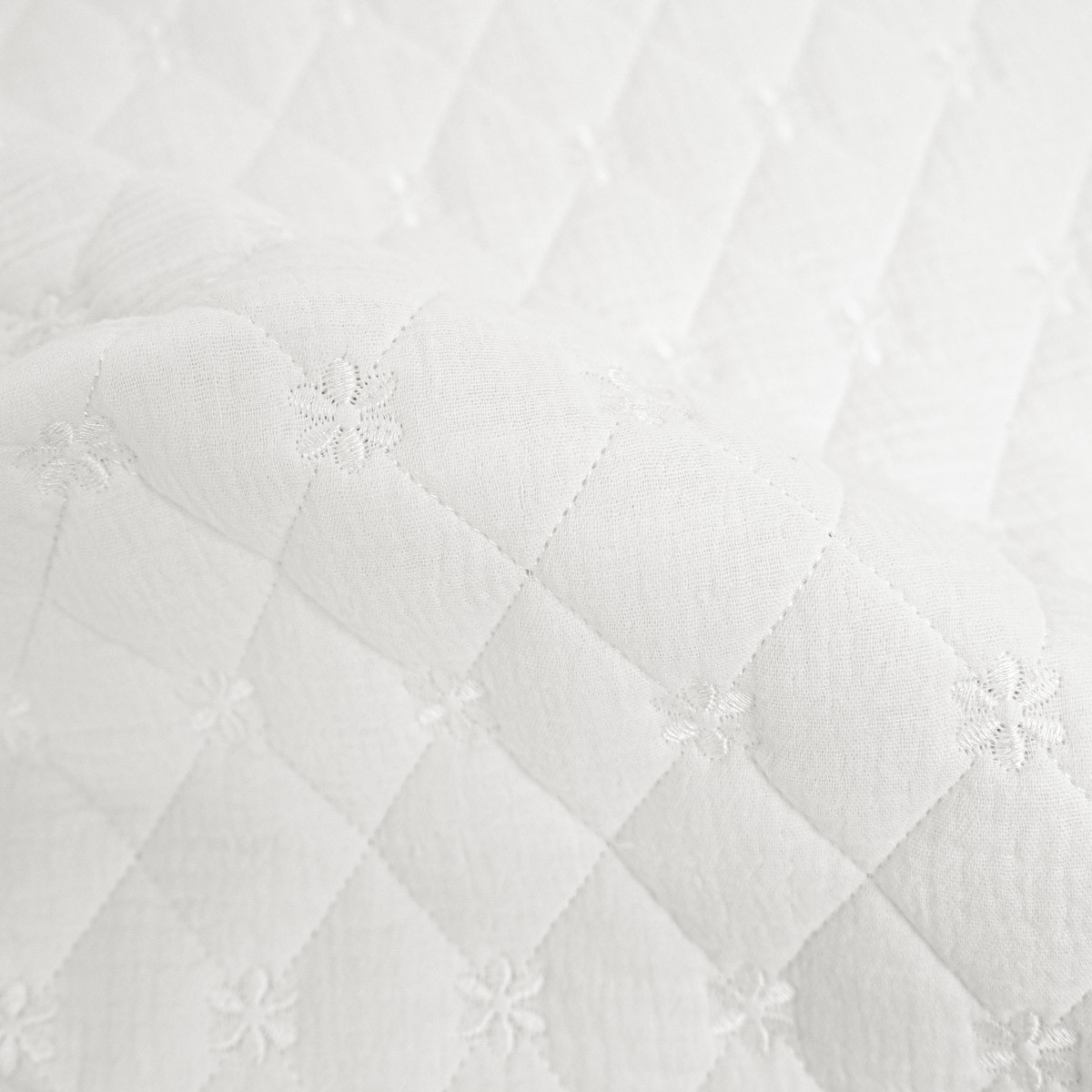 White Double Gauze Quilted with Floral Embroidery - Maison Klem